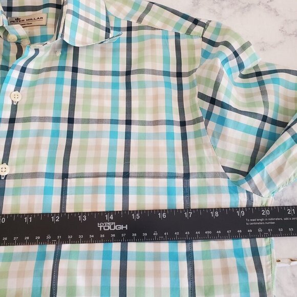 Peter Millar Men's Plaid Button-Down Shirt Small 100% Cotton‎ Green/Blue/White - Picture 4 of 7